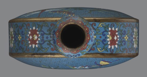 Vase - moon bottle pilgrim bottle with a flattened belly, supported by a separate oval high foot,
