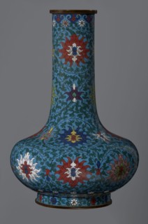 Vase, Chinese, Qing dynasty 2nd half of the 18th century. Cloisonné enamel vessel with a long, wide