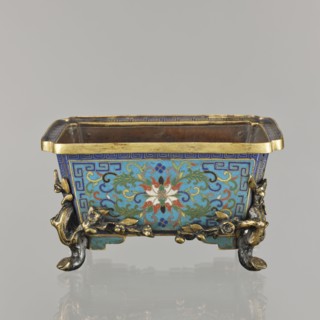 Flower pot;, Chinese, Qing dynasty 1644–1911. Cloisonné enamel incense burner on four legs;