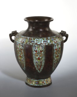 Vase with two handles, Chinese, Qing dynasty 1644–1911, 19th century. Cloisonné and champlevé