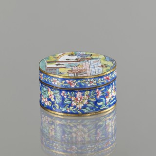 Box with a lid, painted enamel, Qing 1644–1911, 19th century, figurative scenes, peonies, grapes,