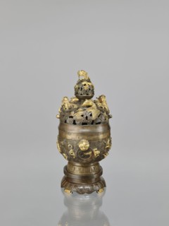 Censer with a cover on a base;, Qing dynasty 18th century, China. Bronze vessel censer with a high