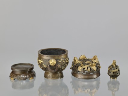Censer with a cover on a base;, Qing period 18th century, China. Bronze vessel censer with high