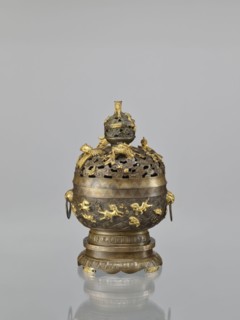 Censer with a cover on a base, Qing style, Chinese art; Chinese culture. Dragons iconography,