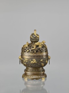 Censer with a cover on a base, Qing style, Chinese art. Chinese culture. Dragons iconography,