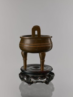 Ding incense burner on stand, Chinese, Chinese art, happiness symbol, lotuses, ceremonial vessel,