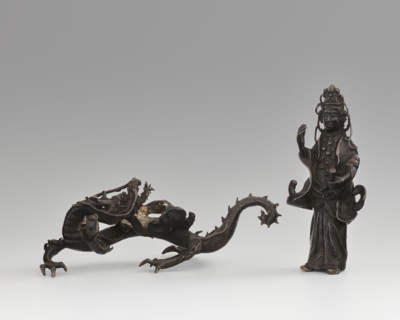 Guanyin on a dragon;, ; Chinese art; Chinese culture; Qing dynasty 1644–1911; dragons iconography;