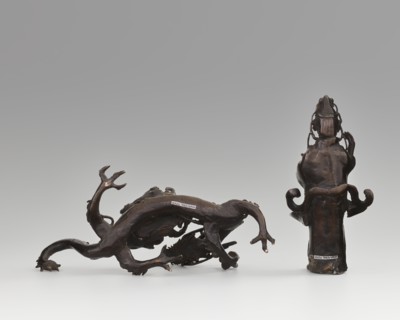 Guanyin on a dragon, Chinese, Qing dynasty 1644–1911, 18th century. Sculpture, figurine: height 15