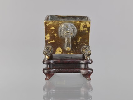 Censer on base, Chinese, Qing dynasty 1644–1911, 18th century. Bronze censer with lion fo