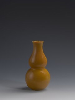 Vase, double gourd form; yellow glass, cast and cut, opaque; stained glass; gourds; Chinese; Qing