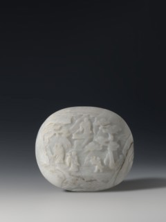 Convex plaque, Chinese, Taoism, Immortals iconography, Qing dynasty 1644–1911, white bluish jade,