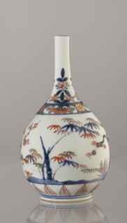 Bottle, porcelain with painted bamboos, pines, plums and sake motif Three Friends of Winter, Imari