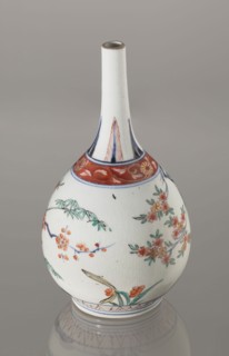 Bottle, decorated in the kakiemon style with a motif of the three friends of winter bamboo, plum,