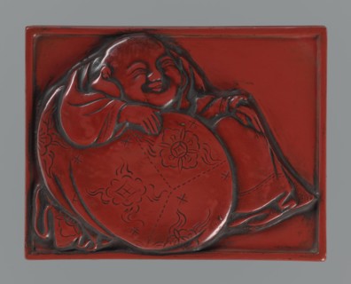 Box with a lid, Japanese art; Japanese, Edo period 1603–1868. The relief depicts the seated god of