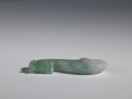 Belt clasp, purchase provenance. Chinese, Qing 1644–1911. Green-gray jadeite, semi-transparent with