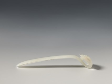 Hairpin, Chinese; Qing 1644–1911; 18th–19th century; milky white jade, fully carved head with