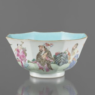 Bowl. Spherical bowl on a ring foot. Porcelain body with turquoise and transparent white glaze.
