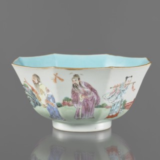 Bowl. Spherical bowl on a ring foot. Porcelain body with turquoise and transparent white glaze.