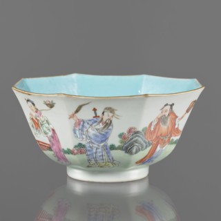 Bowl. Spherical bowl on a ring foot. Porcelain body with turquoise and transparent white glaze;