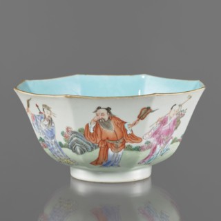 Bowl. Spherical bowl on a ring foot. Porcelain body with turquoise and transparent white glaze.