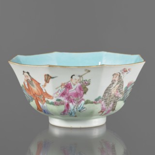Bowl. Porcelain spherical bowl on a ring foot with turquoise and transparent white glaze;