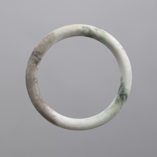 Bracelet, Chinese, Qing 1644–1911, women's jewelry, milky-white jadeite, opaque with green