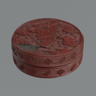 Box with lid, Chinese, Qing dynasty 1644–1911, 19th century. Red lacquer with carved pattern of