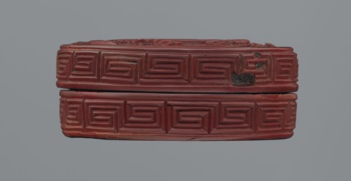 Box with lid;, Chinese, Qing dynasty 1644–1911, 19th century. Red lacquer with carved pattern of
