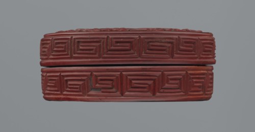 Box with lid, Chinese, Qing dynasty 1644–1911, 19th century. Red lacquer with carved pattern of