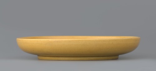 Plate, gift, pheasants, ceramics, Chinese, Qing 1644–1911, monochromatic yellow decoration; the