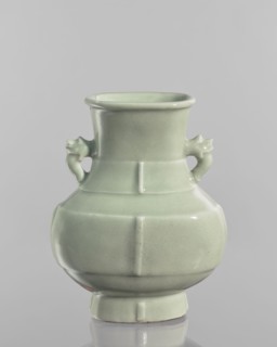 Vase; celadon-glazed Chinese ceramic decorative vessel in Qianlong style Qing dynasty, 1736–1795.