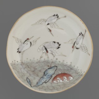 Plate. Chinese; Qing dynasty 1644–1911. Porcelain fragment with white glaze, decoration painted