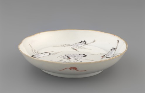 Plate. Chinese; Qing dynasty 1644–1911. Porcelain fragment with white glaze and overglaze