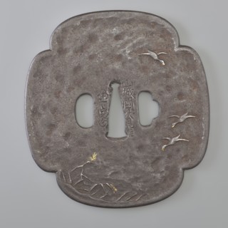 Crossguard tsuba, Kaneie craftsman, geese, sword crossguards, mokkô. Tsuba for a tachi sword.