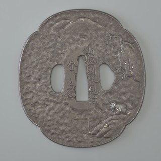 Crossguard tsuba, Kaneie,  school craftsman author. Japanese art, Japanese culture, Edo 1603–1868.