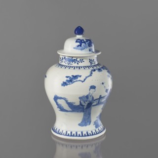 Vase with lid, Chinese, 19th century, thick porcelain body, greyish-blue glaze with underglaze