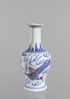 Vase, blue and white porcelain, Chinese, Qing 1644–1911, 19th century. Vessel decorated with