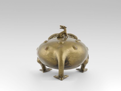 Incense burner with a cover - moon frog toad. Cast in bronze studded with copper. Popular motif in