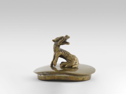 Incense burner with a cover shaped as a moon frog toad. Cast in bronze studded with copper. Popular