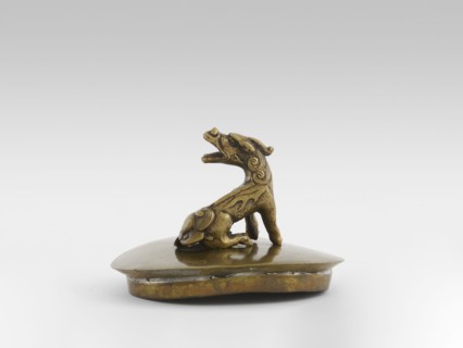 Incense burner with a cover — moon frog toad. Cast in bronze studded with copper. Popular motif in