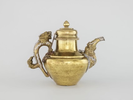 Teapot, Tibetan, 19th century, Lhasa. Jug with a lid on a chain; dragon-shaped handle, spout