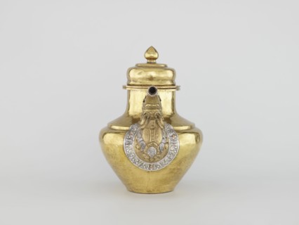 Teapot. Tibetan, 19th century, Lhasa. Jug with a lid on a chain; dragon-shaped handle, spout