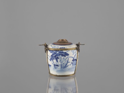 Water pipe, Porcelain belly mounted in a metal frame with floral ornament. Porcelain painted