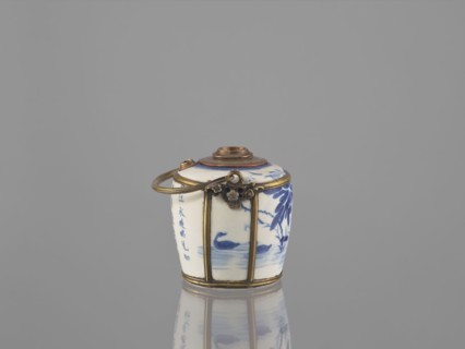 Water pipe, Porcelain belly mounted in a metal frame with floral ornament. Porcelain painted
