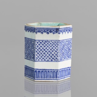 Hexagonal bowl holder in the shape of a prism, incense container. Porcelain body with white glaze