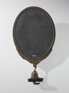 Framed oval screen, Chinese, Qing 1644–1911. Oval screen made of black slate in a gilded bronze