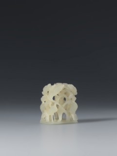 Ornament, Chinese, Ming 1368–1644, Ming style; jade boss ornament depicting bosses, lotuses,