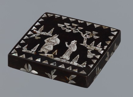 Lid, figural scenes, Chinese art, Chinese culture, Qing 1644–1911, trees, pines; lid made of black