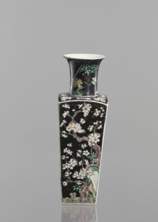 Vase;, Chinese; Qing dynasty 1644–1911; 18th century; colored porcelain famille noire with floral