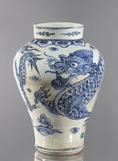Vase, Korean, Joseon 1392–1897, 18th century. Ovoid vessel with a long neck, maebyeong mei-ping